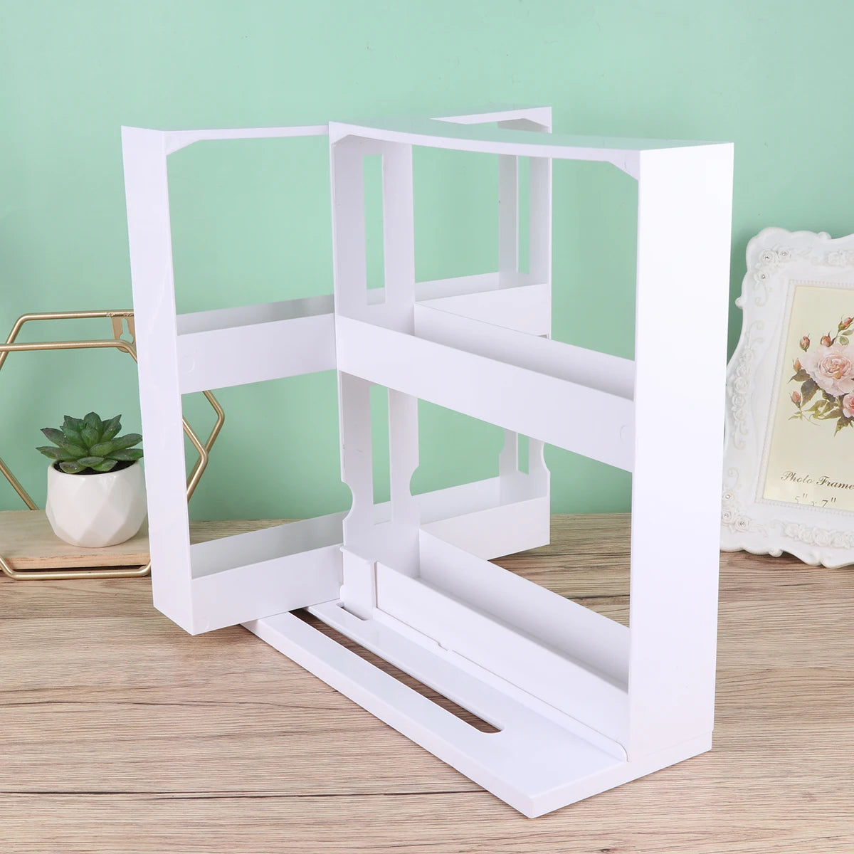 2 Layer Storage Kitchen Rotating Organize Spices Jar Bottle Storage Rack Kitchen Bottle Storage Organizer Shelves Slide Cabinet