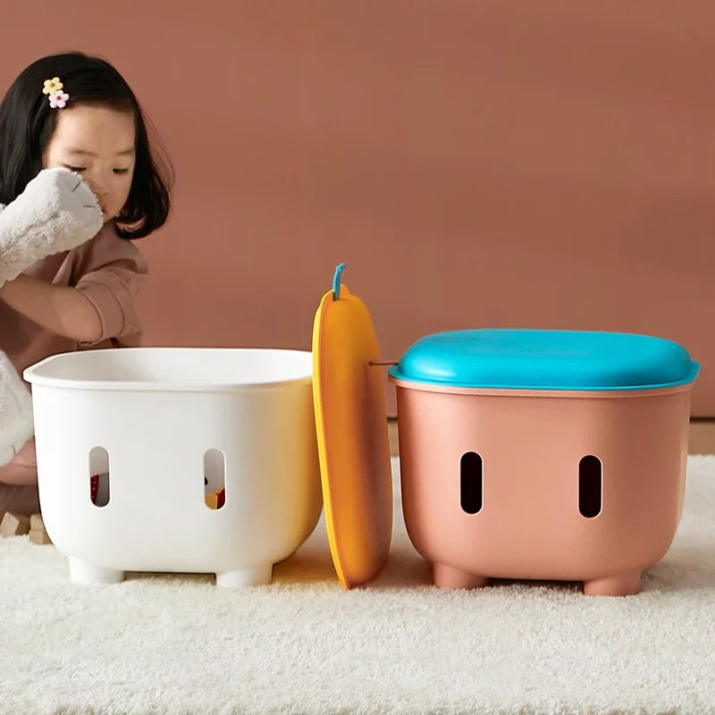 Children's Large Capacity Toy Storage Box Cartoon Sorting Stool Plastic Foot Stool That Can Sit - Organizing Box for Kids