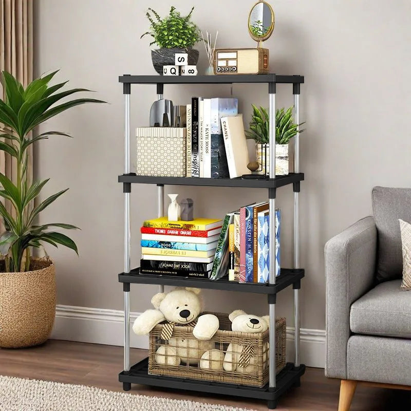 Étagère de rangement à 4 niveaux, étagère polyvalente avec poteaux en acier inoxydable pour la cuisine, la salle de bain et le salon
