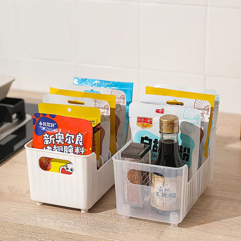 Storage Box With Partitions Refrigerator Organizer Bin Plastic Food Storage Organizer Tapes, Books, Seasoning Bags Storage Boxes