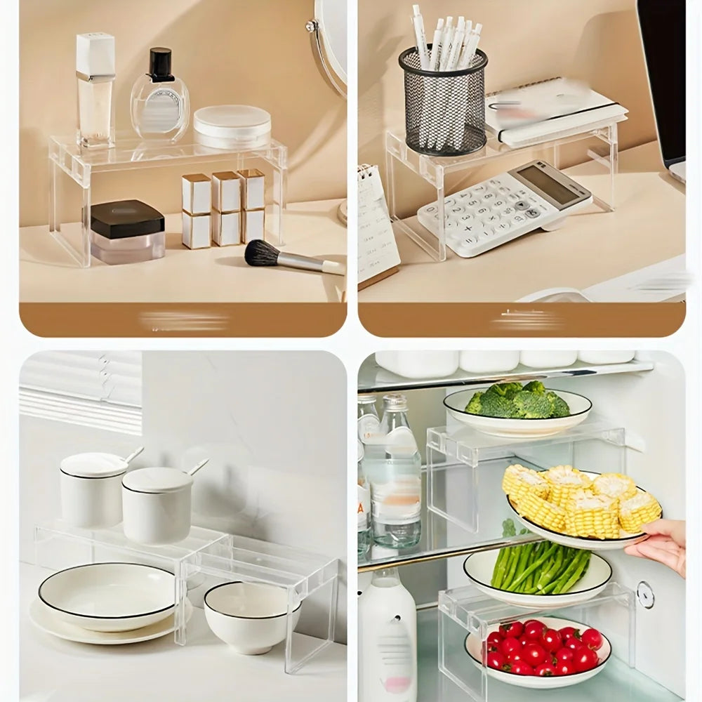 1 étagère superposée, étagère de rangement pour réfrigérateur, étagère de rangement de cuisine, étagère de rangement pour figurines, étagère de rangement superposée pour cosmétiques