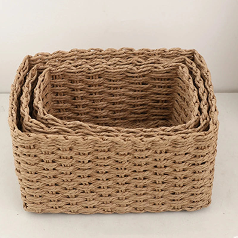 Handwoven Storage Basket — Home & Desktop Organizer for Miscellaneous Items, Cosmetics, Living Room Clothes, Toys, and Other