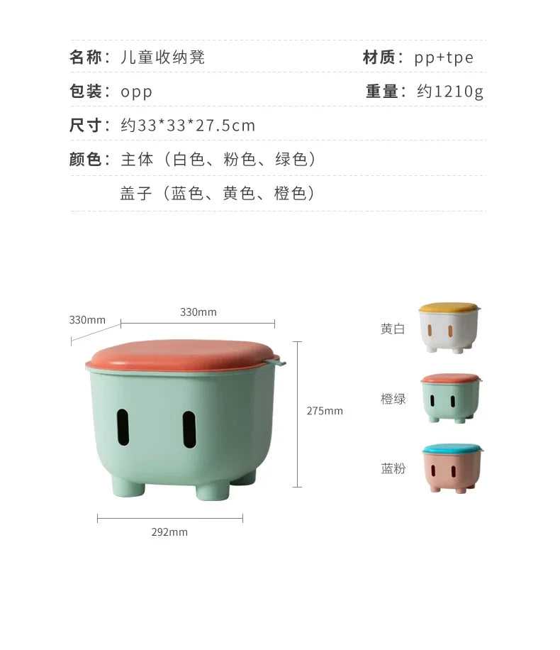 Children's Large Capacity Toy Storage Box Cartoon Sorting Stool Plastic Foot Stool That Can Sit - Organizing Box for Kids