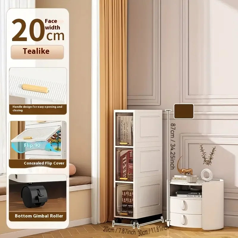 Meuble de rangement étroit de 20 cm, organisateur roulant fin à 3/4/5 niveaux avec roues, étagère peu encombrante Blanc de rangement polyvalent