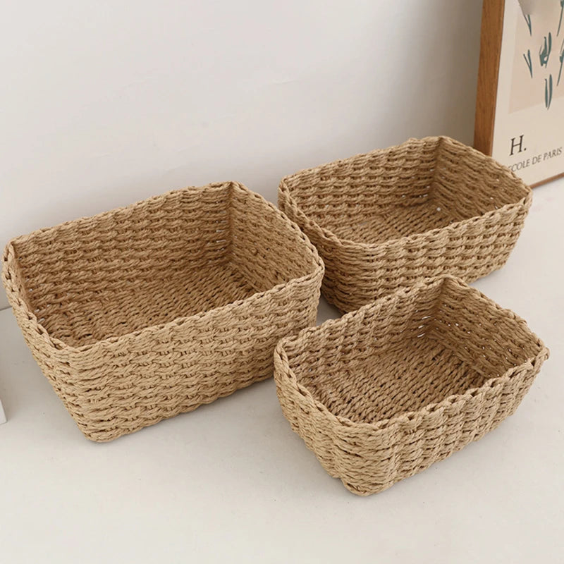 Handwoven Storage Basket — Home & Desktop Organizer for Miscellaneous Items, Cosmetics, Living Room Clothes, Toys, and Other