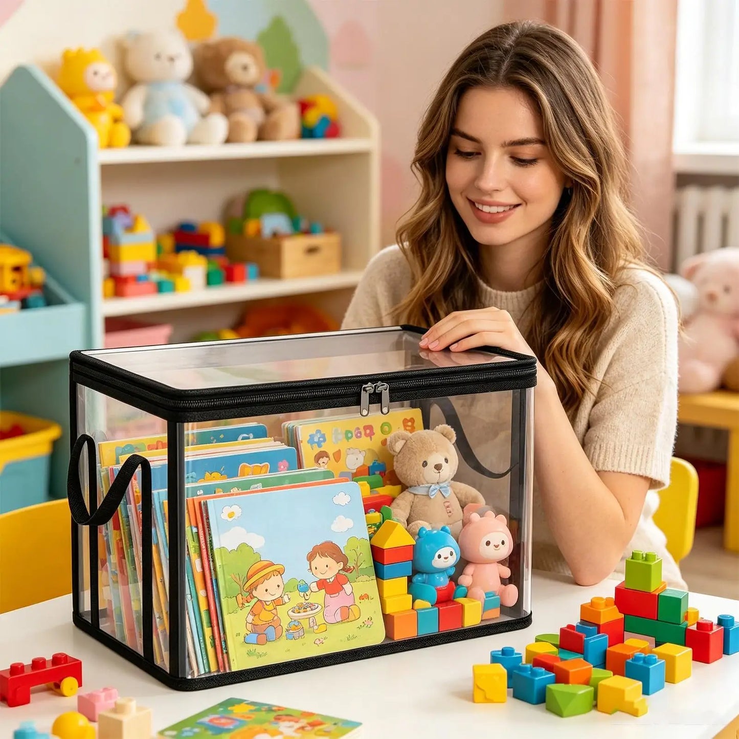 Clear Stackable Storage Boxes Large Capacity Organizer Bins for Books Toys Clothes Snacks, Stackable Design Saves Space ﻿