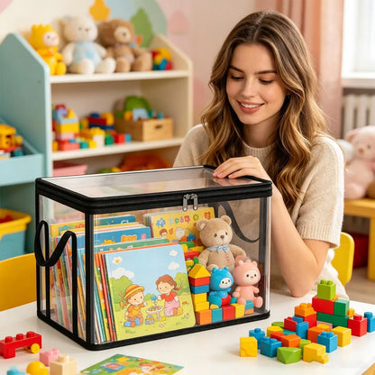 Clear Stackable Storage Boxes Large Capacity Organizer Bins for Books Toys Clothes Snacks, Stackable Design Saves Space ﻿