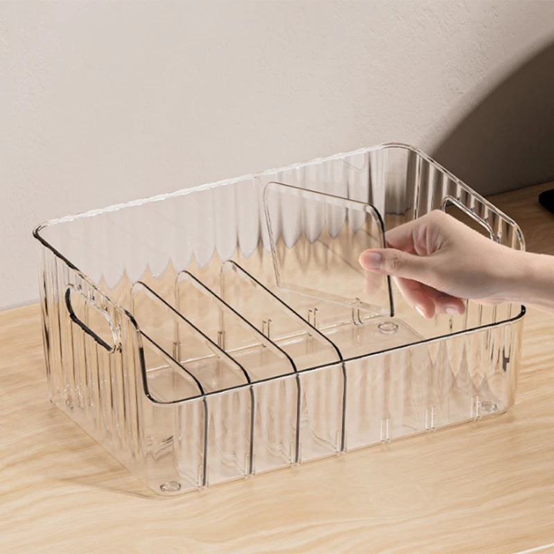 Boîte de rangement avec séparateurs Organisateur de réfrigérateur Boîte de rangement en plastique pour aliments, rubans adhésifs, livres, sacs d'assaisonnement Boîtes de rangement