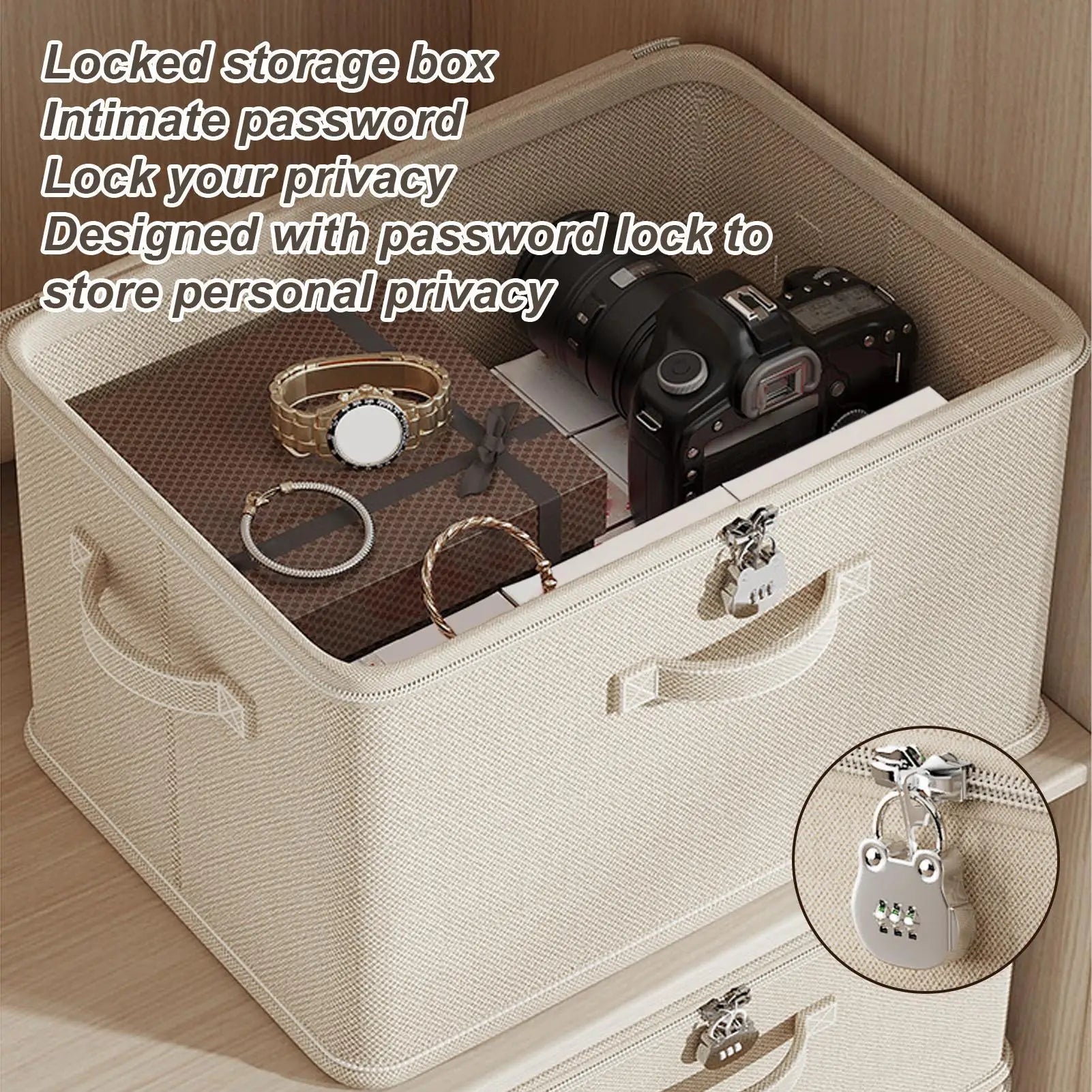 Grande boîte de rangement avec serrure, conteneur de rangement empilable sécurisé avec poignée, bac de rangement verrouillable, paniers de rangement lavables pour étagère pour