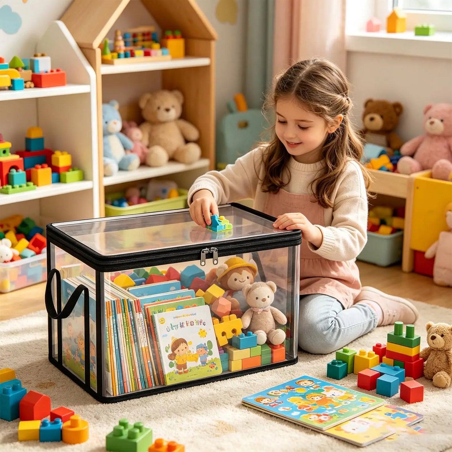 Clear Stackable Storage Boxes Large Capacity Organizer Bins for Books Toys Clothes Snacks, Stackable Design Saves Space ﻿