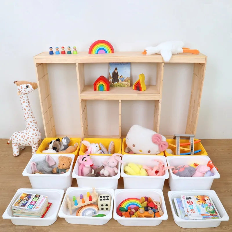 Children Room Preschool Floor Stand Storage Bookshelf Book Rack Wooden Four Layers Kids Toys Sundries Storage Cabinet Wood