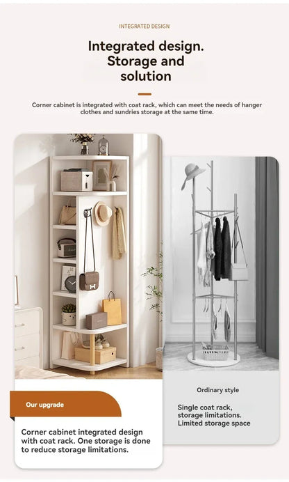Corner storage cabinet for home use, simple foyer, coat rack, corner wall display cabinet, floor standing bookshelf, bedroom sid