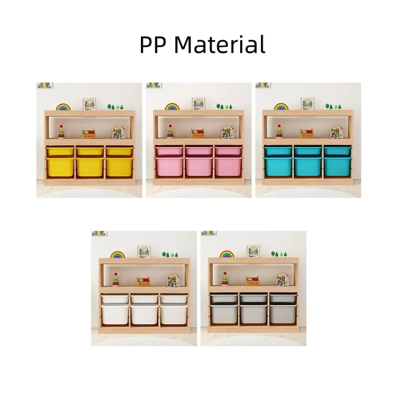 Children Room Preschool Floor Stand Storage Bookshelf Book Rack Wooden Four Layers Kids Toys Sundries Storage Cabinet Wood