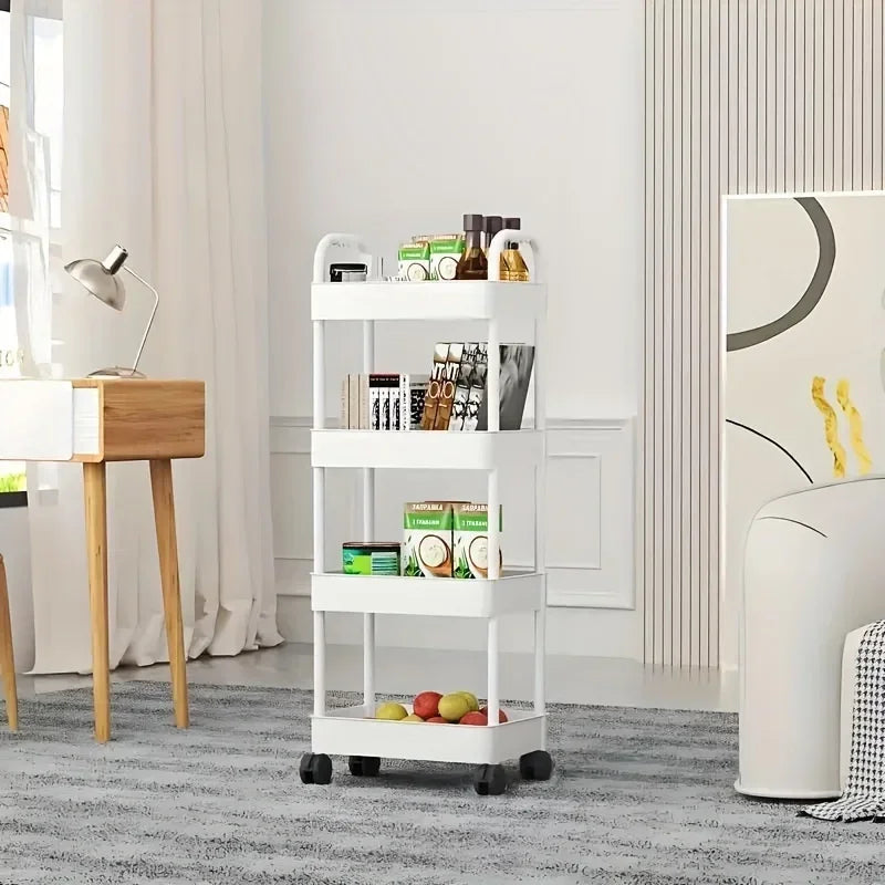 Open Shelf Storage Cart Multifunctional Organizer Rack Book Display Unit Home Decor Kitchen Bedroom Living Room Snack Organizer