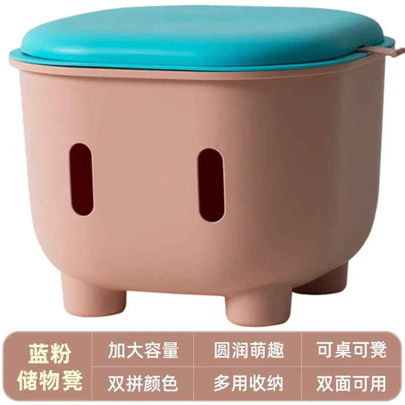 Children's Large Capacity Toy Storage Box Cartoon Sorting Stool Plastic Foot Stool That Can Sit - Organizing Box for Kids