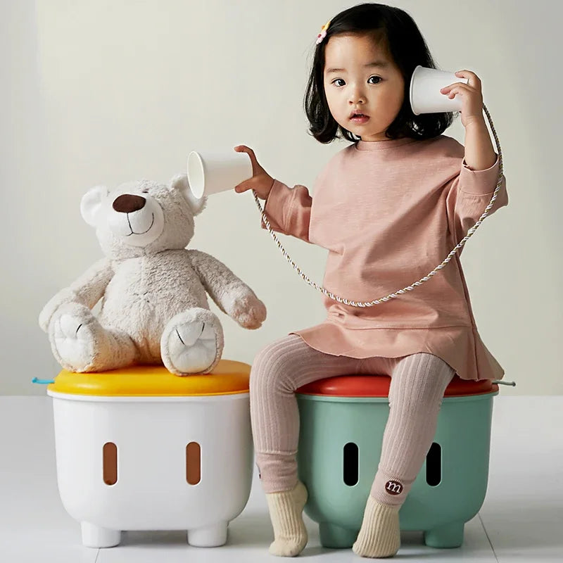 Children's Large Capacity Toy Storage Box Cartoon Sorting Stool Plastic Foot Stool That Can Sit - Organizing Box for Kids