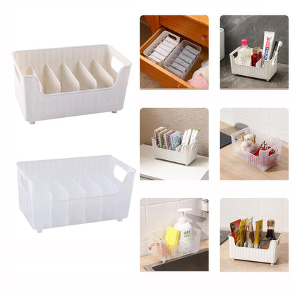 Storage Box With Partitions Refrigerator Organizer Bin Plastic Food Storage Organizer Tapes, Books, Seasoning Bags Storage Boxes
