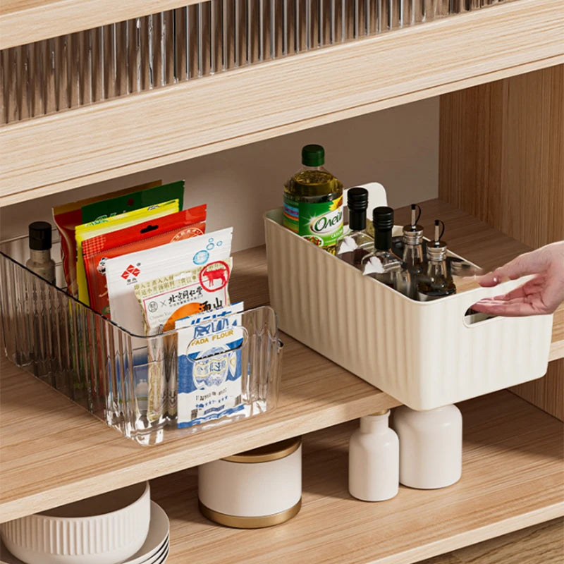 Boîte de rangement avec séparateurs Organisateur de réfrigérateur Boîte de rangement en plastique pour aliments, rubans adhésifs, livres, sacs d'assaisonnement Boîtes de rangement