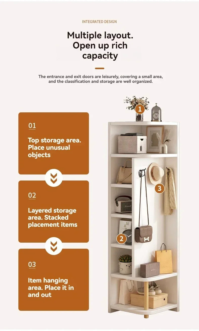 Corner storage cabinet for home use, simple foyer, coat rack, corner wall display cabinet, floor standing bookshelf, bedroom sid