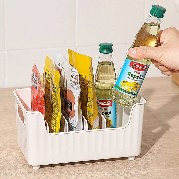 Storage Box With Partitions Refrigerator Organizer Bin Plastic Food Storage Organizer Tapes, Books, Seasoning Bags Storage Boxes