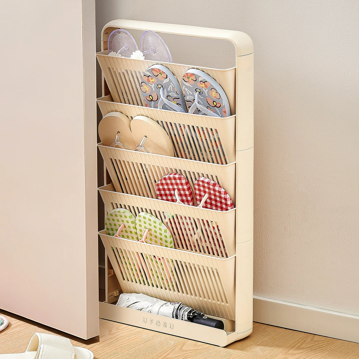 Shoe storage rack, space-saving multifunctional storage rack, suitable for living room, bedroom, also functions as a bookshelf.