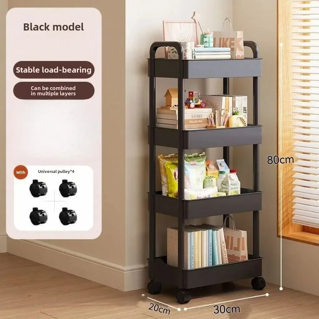 Open Shelf Storage Cart Multifunctional Organizer Rack Book Display Unit Home Decor Kitchen Bedroom Living Room Snack Organizer