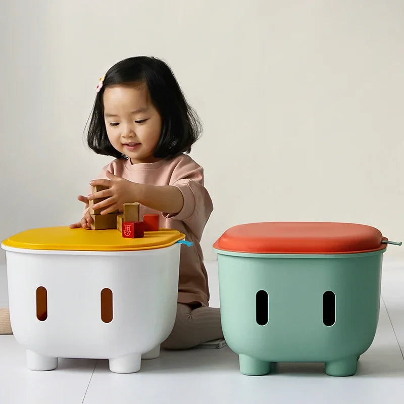 Children's Large Capacity Toy Storage Box Cartoon Sorting Stool Plastic Foot Stool That Can Sit - Organizing Box for Kids