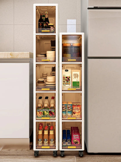 20cm Slim Storage Cabinet, 3/4/5-Tier Narrow Rolling Organizer with Wheels, Space-Saving Shelf  White Multi-Purpose Storage