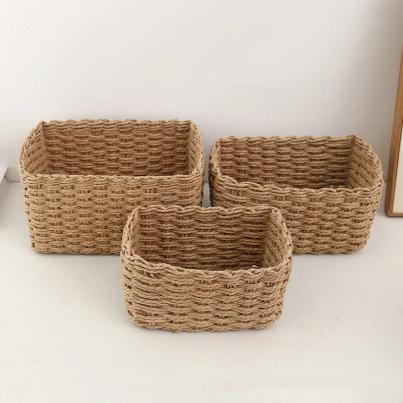 Handwoven Storage Basket — Home & Desktop Organizer for Miscellaneous Items, Cosmetics, Living Room Clothes, Toys, and Other