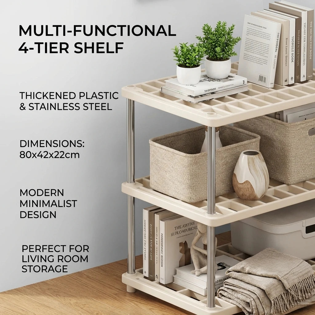 Étagère de rangement à 4 niveaux, étagère polyvalente avec poteaux en acier inoxydable pour la cuisine, la salle de bain et le salon
