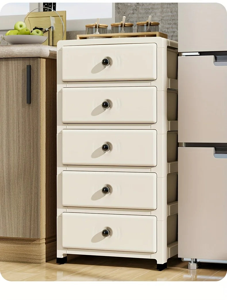 5-Drawer White Storage Cabinet - Sturdy, Smooth Sliding for Closet, Office, Bedroom Organization.