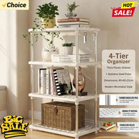 4 Tier Storage Shelf Organizer, Multipurpose Shelving Unit with Stainless Steel Poles for Kitchen Bathroom Living Room Storage