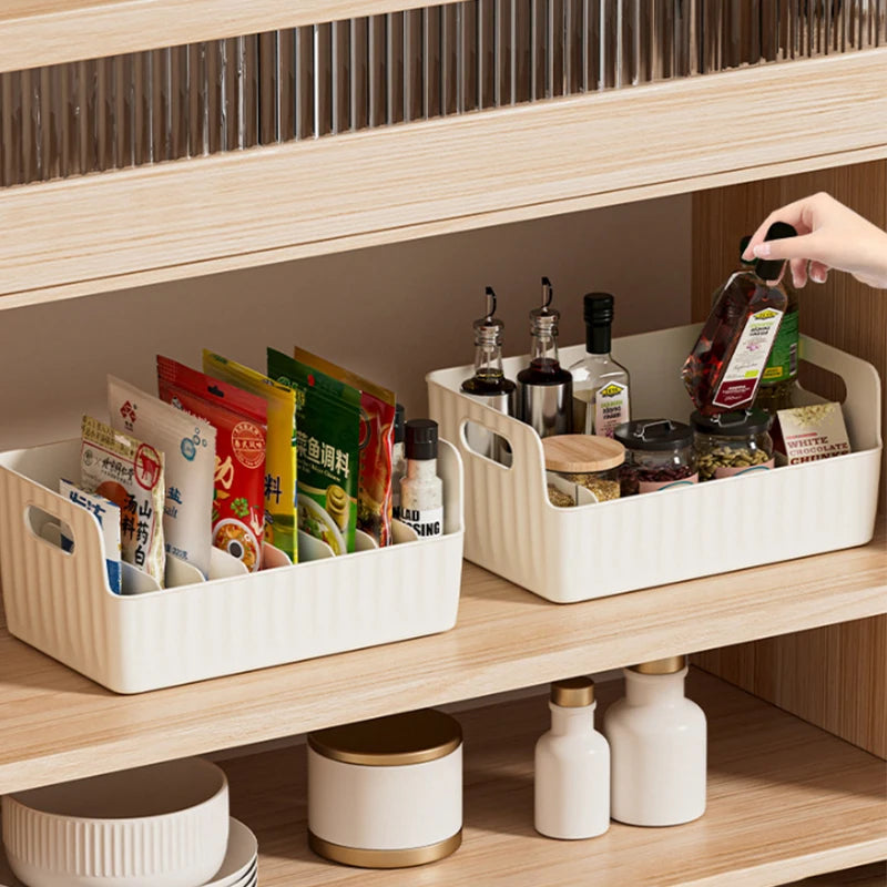 Boîte de rangement avec séparateurs Organisateur de réfrigérateur Boîte de rangement en plastique pour aliments, rubans adhésifs, livres, sacs d'assaisonnement Boîtes de rangement