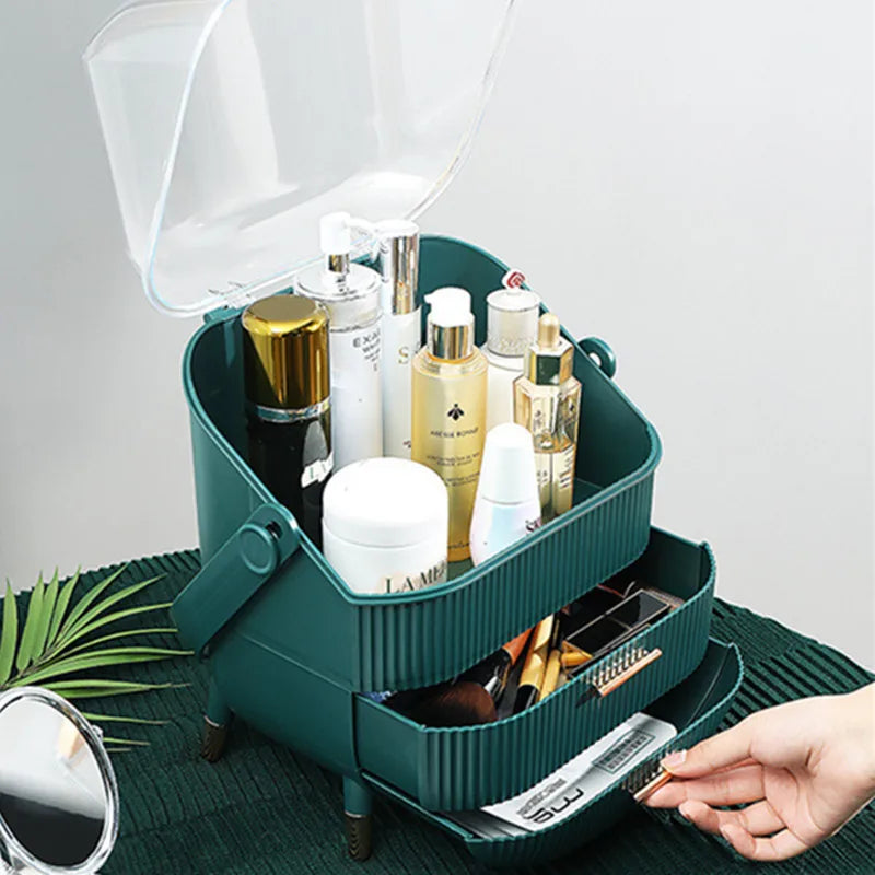 Boîte de rangement pour cosmétiques, grande capacité, étanche à la poussière, pour salle de bain, bijoux, maquillage, produits de soin à domicile, tiroir de rangement pour maquillage