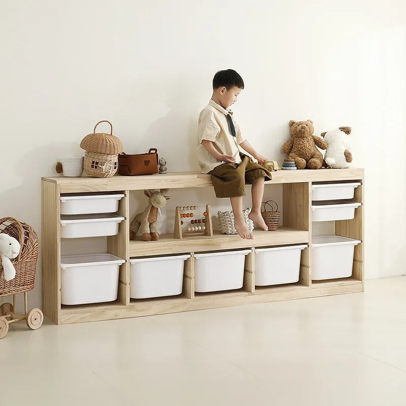 Children Room Preschool Floor Stand Storage Bookshelf Book Rack Wooden Four Layers Kids Toys Sundries Storage Cabinet Wood