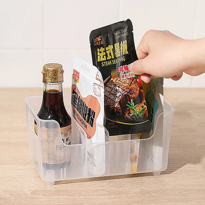 Storage Box With Partitions Refrigerator Organizer Bin Plastic Food Storage Organizer Tapes, Books, Seasoning Bags Storage Boxes