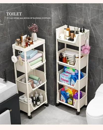 Mobile Storage Shelf] Mobile Plastic Storage Shelf Unit with Wheels - Practical Shelf for Living Room, Bedroom, Dormitory Amagi