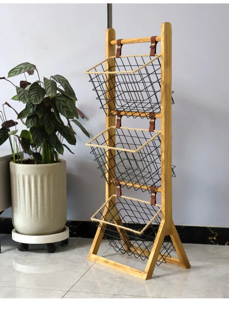 Home Floor Simple Storage Rack Household Living Room Kitchen Multi-functional Storage Shelves Metal Storage Shelves Snack Toys