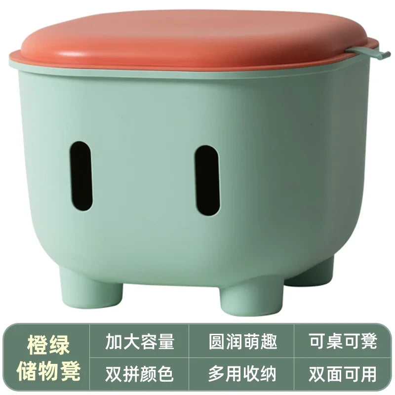 Children's Large Capacity Toy Storage Box Cartoon Sorting Stool Plastic Foot Stool That Can Sit - Organizing Box for Kids