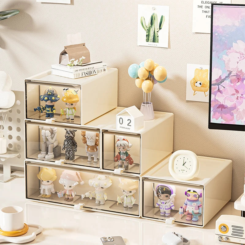 Storage Box with Drawers – Desktop Organizer, Display Case for Collectibles, Office Storage ContainerCustomizable Combination