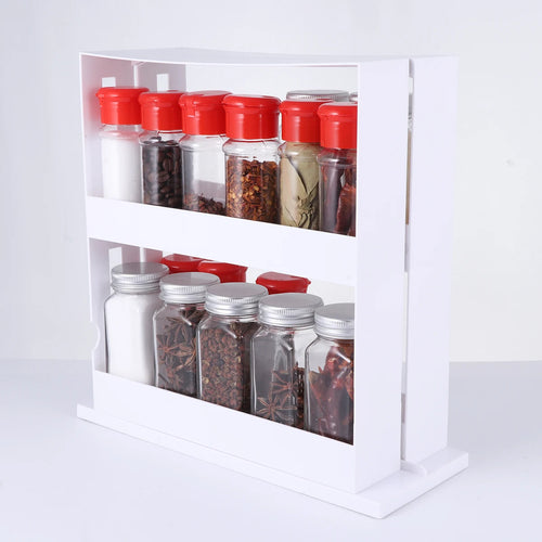 Étagère de Rangement Rotative à 2 Niveaux pour Cuisine, Épices, Bouteilles, Organisateur Coulissant pour Placard