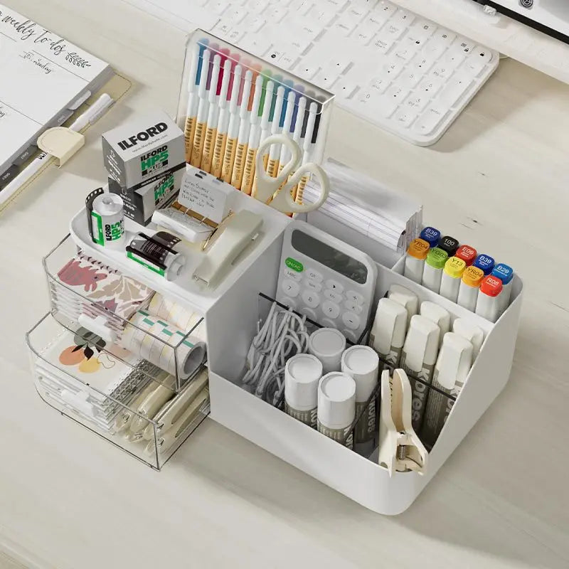 Boîte de rangement de bureau, tiroir divisé pour une organisation facile, organiseur de papeterie de bureau, étagère de rangement pour bureau d'étude