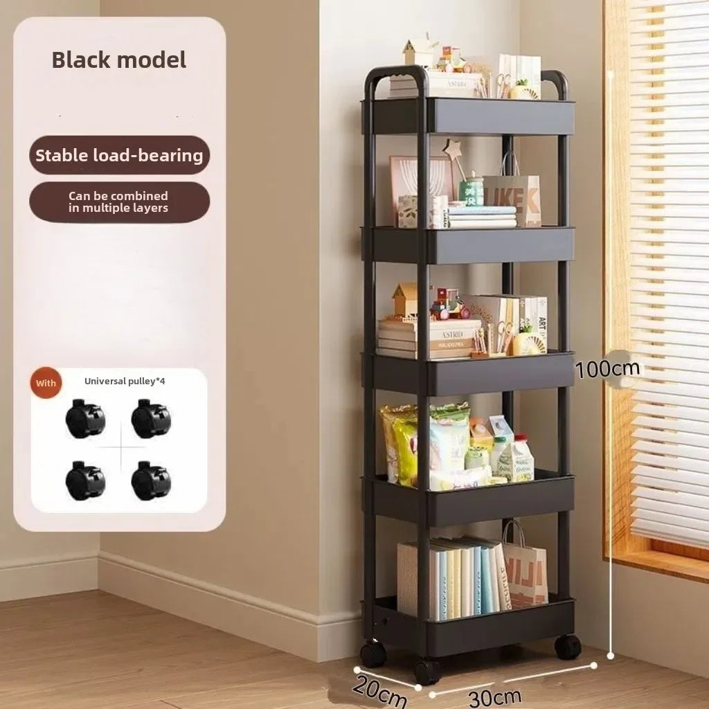 Open Shelf Storage Cart Multifunctional Organizer Rack Book Display Unit Home Decor Kitchen Bedroom Living Room Snack Organizer