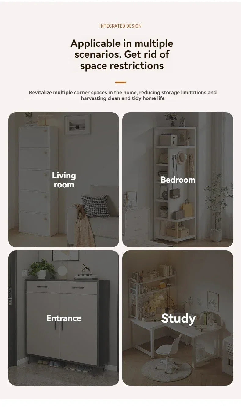 Corner storage cabinet for home use, simple foyer, coat rack, corner wall display cabinet, floor standing bookshelf, bedroom sid
