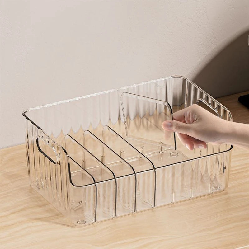 Boîte de rangement avec séparateurs Organisateur de réfrigérateur Boîte de rangement en plastique pour aliments, rubans adhésifs, livres, sacs d'assaisonnement Boîtes de rangement