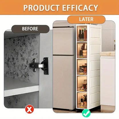 20cm Slim Storage Cabinet, 3/4/5-Tier Narrow Rolling Organizer with Wheels, Space-Saving Shelf  White Multi-Purpose Storage