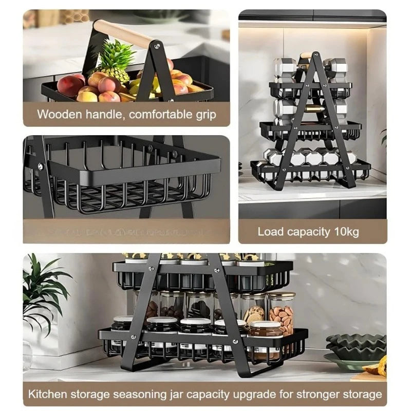 Panier de rangement multifonctionnel, étagère de bureau, support de rangement pour snacks et fruits, étagère de rangement pour condiments de cuisine et vaisselle
