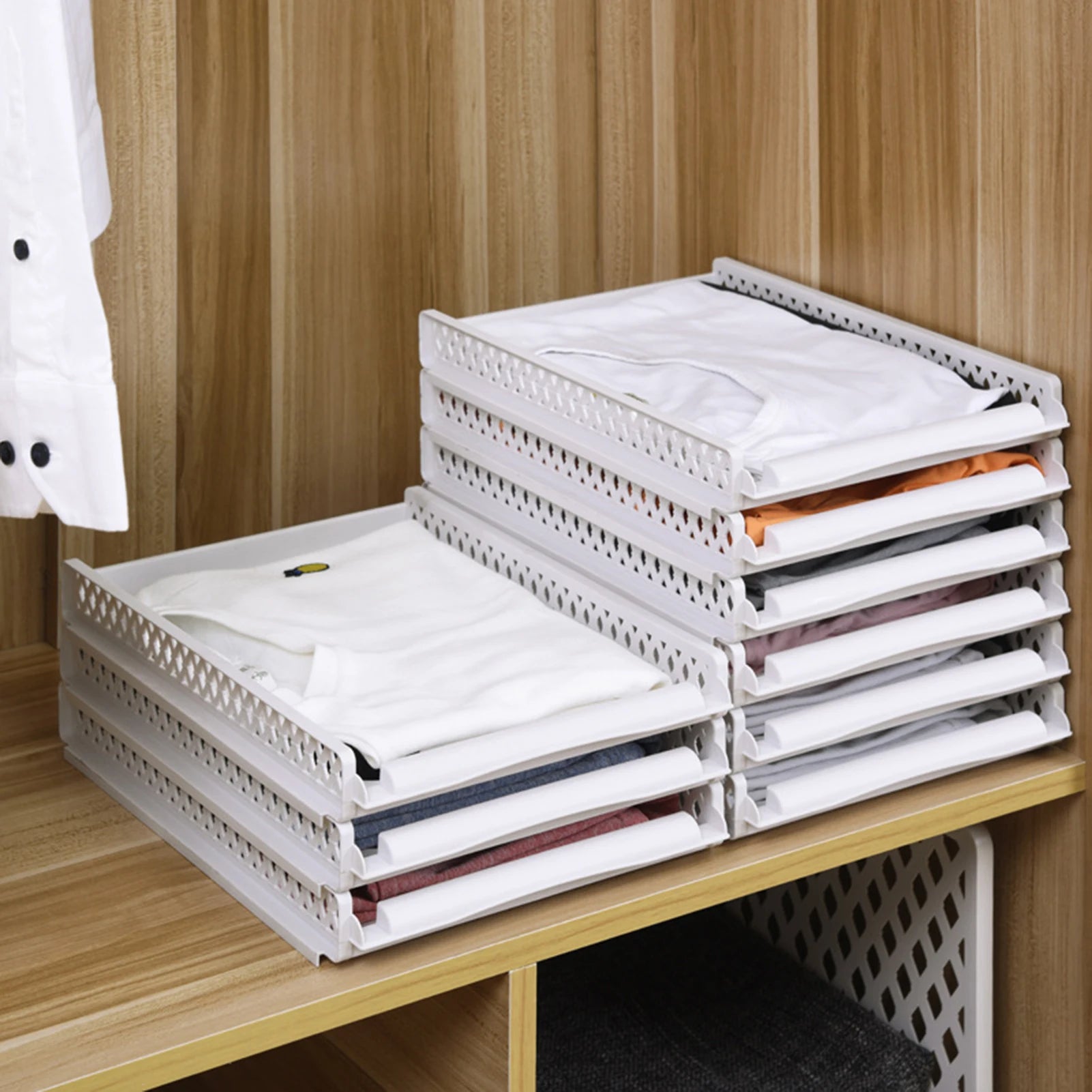 Étagères de rangement pour chambre à coucher, armoire, penderie, séparations de couches, organisateur de tiroirs domestique, boîte de rangement empilable, outil de séparation d'espace