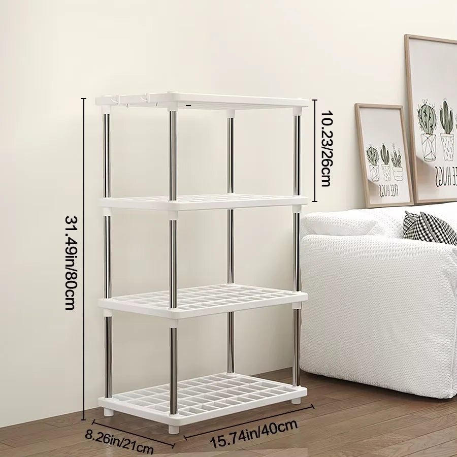 Étagère de rangement à 4 niveaux, étagère polyvalente avec poteaux en acier inoxydable pour la cuisine, la salle de bain et le salon