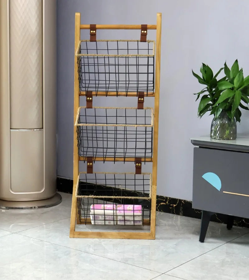 Home Floor Simple Storage Rack Household Living Room Kitchen Multi-functional Storage Shelves Metal Storage Shelves Snack Toys